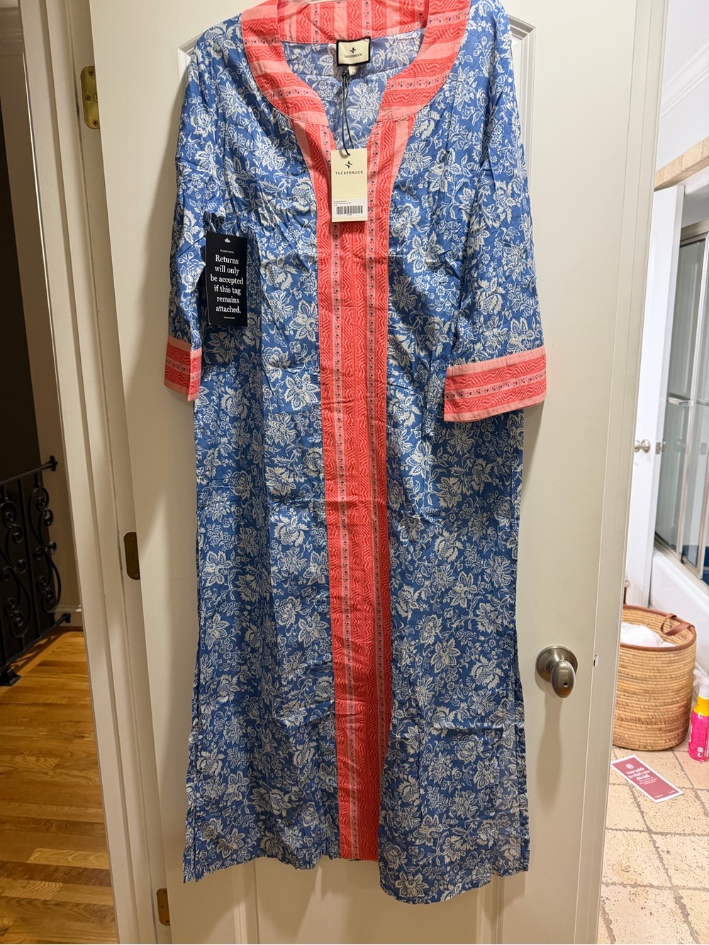 Tuckernuck Blue and Coral Floral Maxi Coat